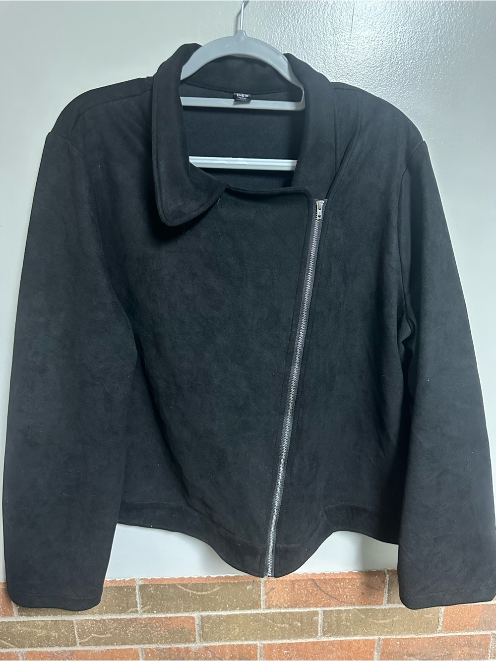 SHEIN Black Asymmetric Faux Suede Moto Jacket